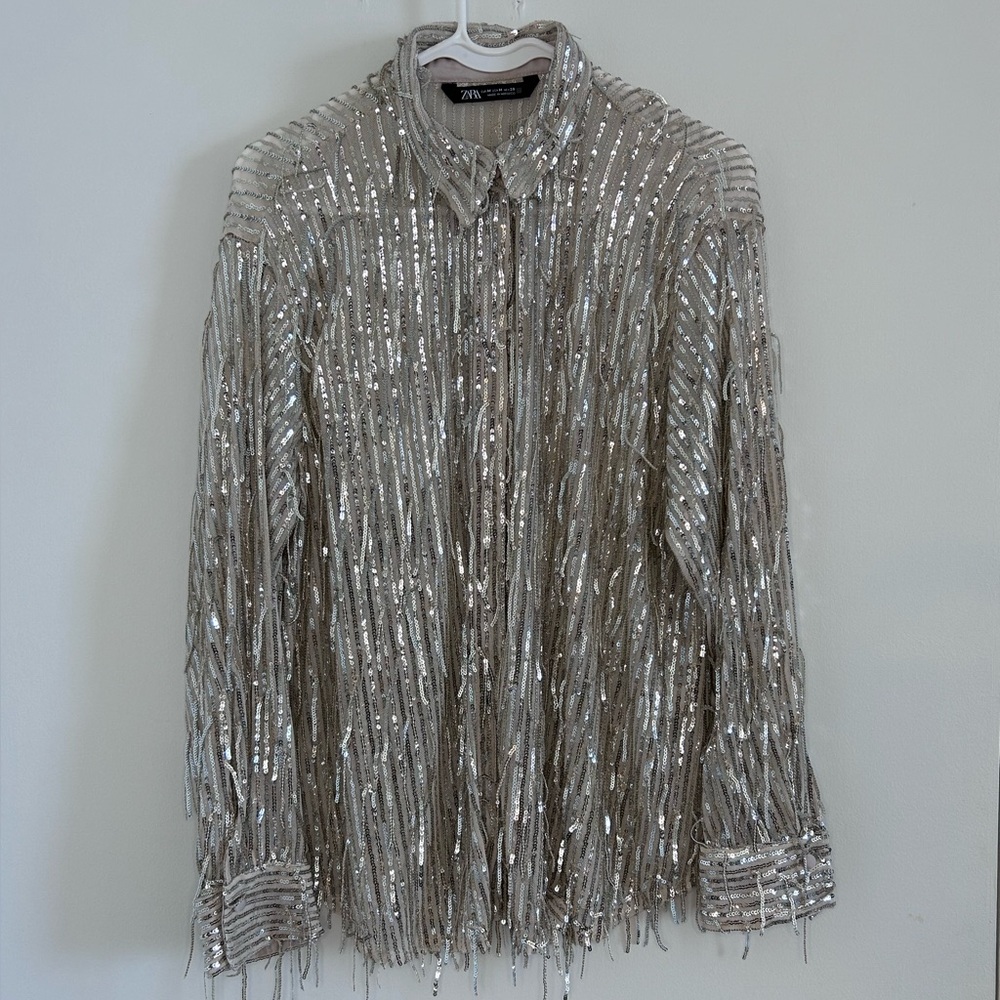 Zara Silver Sequin Blouse